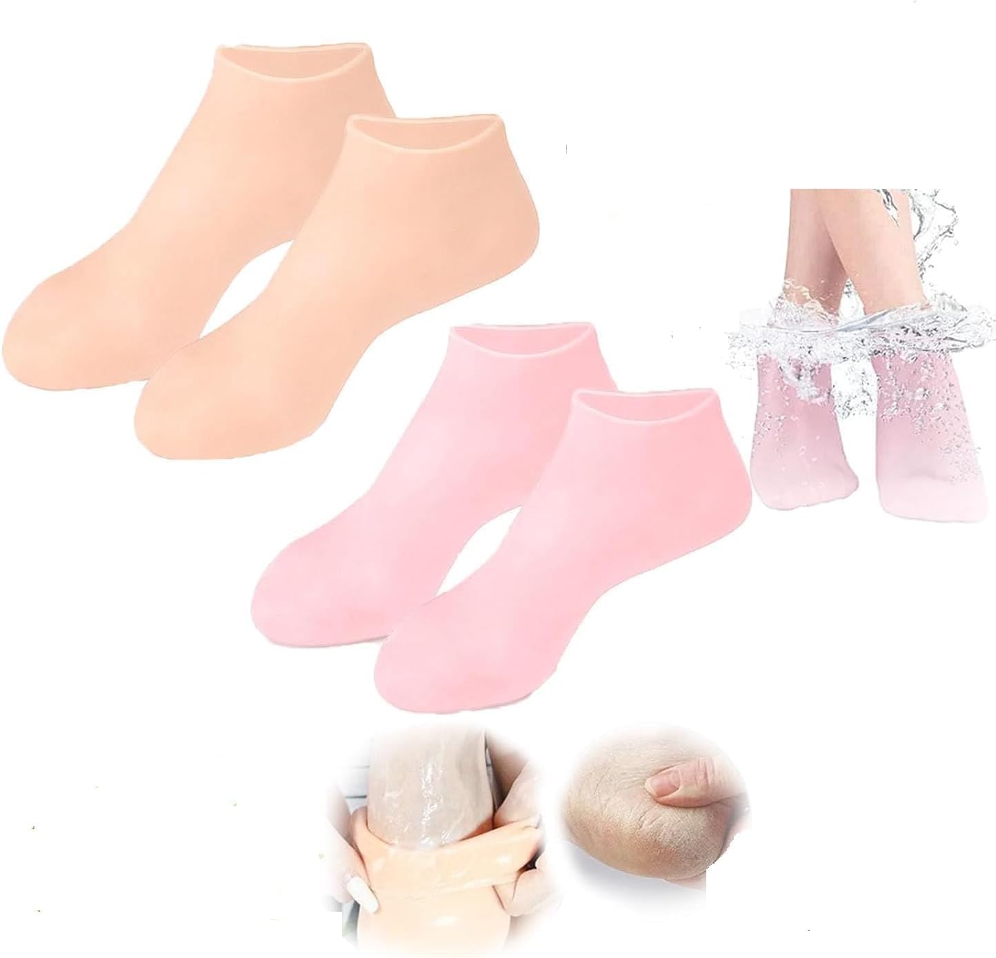 LUYAO 2 Pairs Moisturizing Foot Mask Exfoliating Silicone Socks for Women, Spa Pedicure, Repairing Cracked Heel and Dry Feet