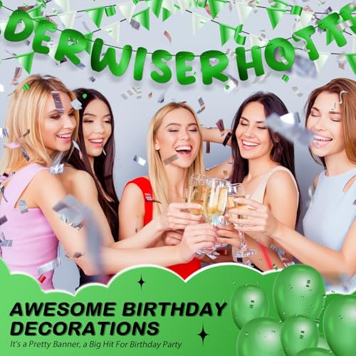 Image of Fulmoon Set of 3 Pre Strung Older Wiser Hotter Glitter Banner Funny Birthday Banner for Women 30th 40th 50th 60th 70th 80th Birthday Party Decorations Sign Gift(Bright Green)