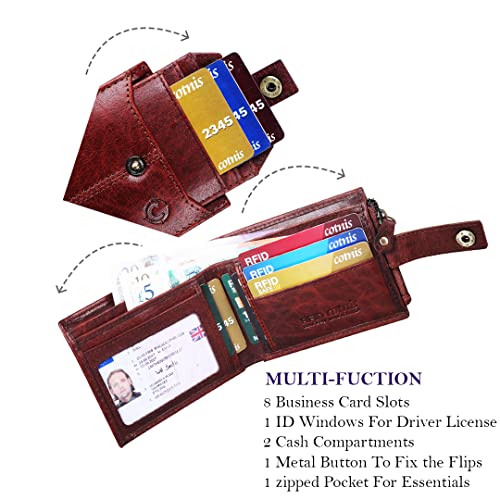 Image of Crafted RFID Safe Leather Wallet for Men /Women, Bifold Trendy, Full Grain with Card Holder and Zipper Coin Pocket