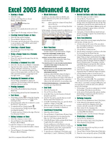 Microsoft Excel 2003 Advanced & Macros Quick Reference Guide (Cheat Sheet of Instructions, Tips & Shortcuts - Laminated Card)