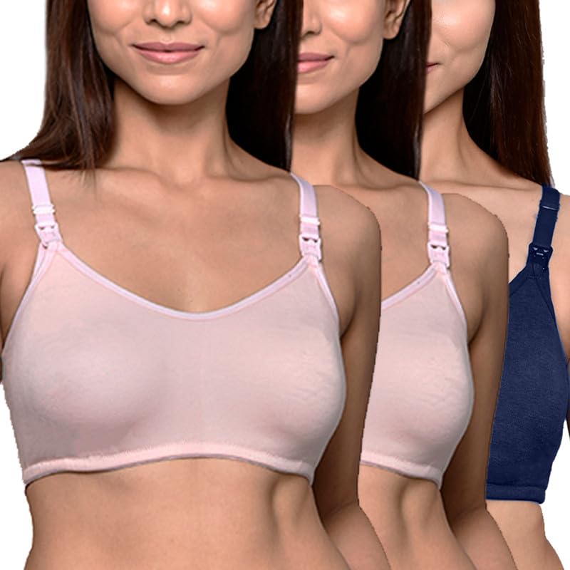 Image of Inner Sense Organic Cotton Bamboo Nursing Bra for Women I Non Padded Feeding Bra with Keyhole Back Design I Wire Free Maternity Innerwear with Full Coverage