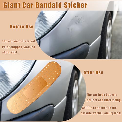Image of 4Pcs Giant Band Car Aid Sticker Funny Bumper Stickers to Cover Crack, Damage, Scratch and Dent(Yellow, 2 Small and 2 Large), Big Bandage Car Decal Patch for Vehicle Body, Automotive Decor Accessories