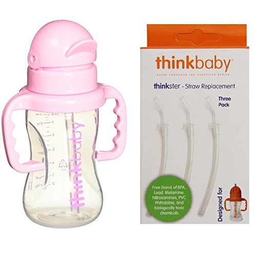 Thinkbaby - Thinkster 9oz Straw Bottle in Pink & 3 Thinkster Replacement Straws