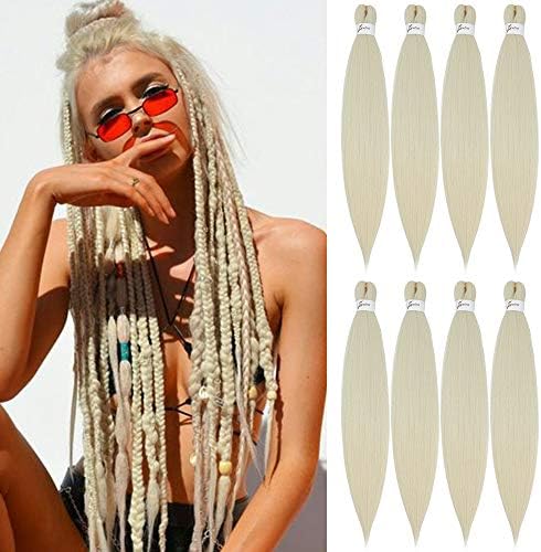 [MULTI PACKS DEAL] Spetra Platinum Blonde Pre Stretched Braiding Hair Extensions 24 Inch - 8 Bundles Synthetic Crochet Braids 613 Knotless Natural EZ Box Braids Hair Professional Soft Yaki Straight