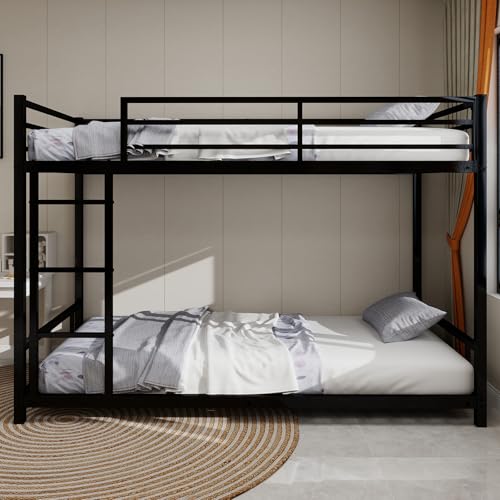 Lubvtti Litera para niños/adolescentes/adultos, cama para niños de 90 x 190 cm, de metal, con escalera y barandilla (C-negro)