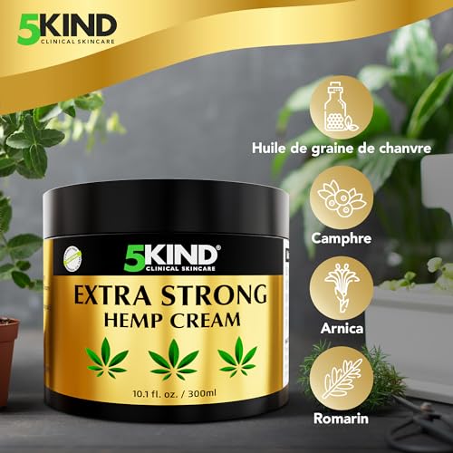 5kind Crème au chanvre ultra puissante 300ml - Huile de chanvre et arnica ultra puissantes - Pour les muscles, pieds, genoux, cou, épaules - Gel de massage riche en extraits naturels – Image 3