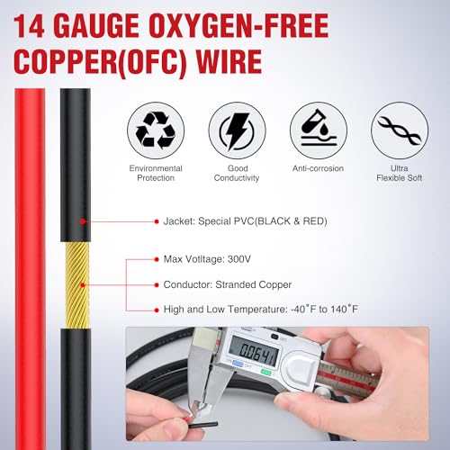 Image of Nilight 50FT 14AWG Oxygen-Free Copper Wire Red Black