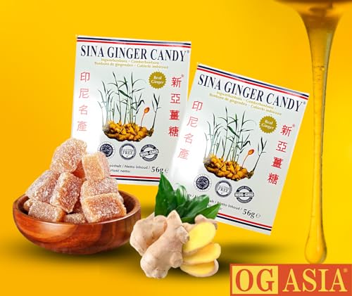 SINA Ginger Candy – 3er Pack – Würzig Süßer Ingwer Bonbon Einzelpacks – OG ASIA – 3x 56g