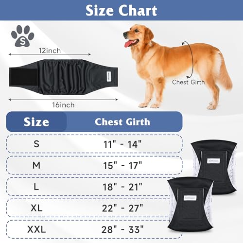 Image of 5 Pack Dog Diapers Male, High Absorbing Dog Wraps, Belly Bands for Male Dogs with Incontinence or Frequent Urination, Doggie Diapers M, Black