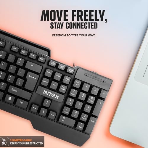 Image of Intex Swift Wired Keyboard (Corona Pro IT-KB333) | USB Plug & Play | 104 Premium Keys | 8 Million Keystroke Lifespan | Spill Resistant | Adjustable Height | 1.5 Meter Cable Length | Black