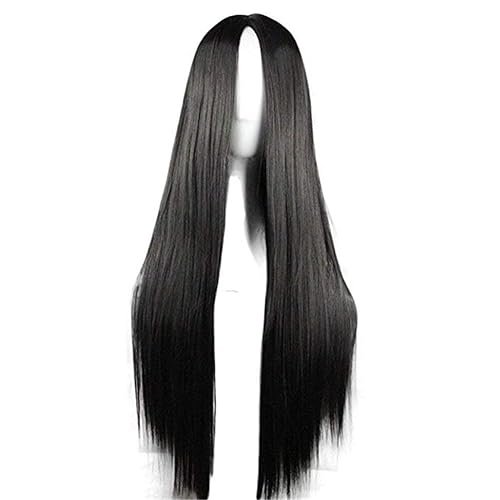 29.5'' Womens Long Straight Synthetic Black Wig Girls Anime Cosplay Halloween Costume Party Wig