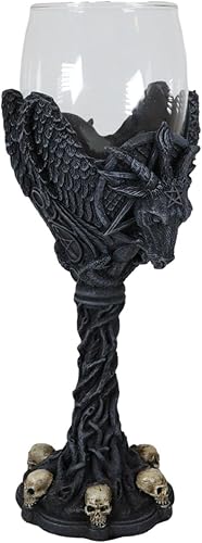 Miniatura 5 de Ebros Gift Ocultista sabático cabra baphomet pentagrama con alas de cuervo y calaveras copa de vino bebida bebida cáliz con vides torcidas