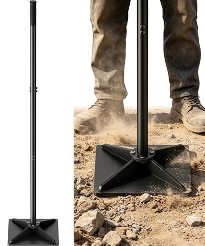 Tigerden Heavy Duty Steel Hand Tamper 8x8 Soil Plate Compactor with 44 Adjustable Handle & Rubber Grip Anti-Loose Ladscaping Tools for Ground Gravel Dirt Sand Asphalt Pavers Blacktop Black