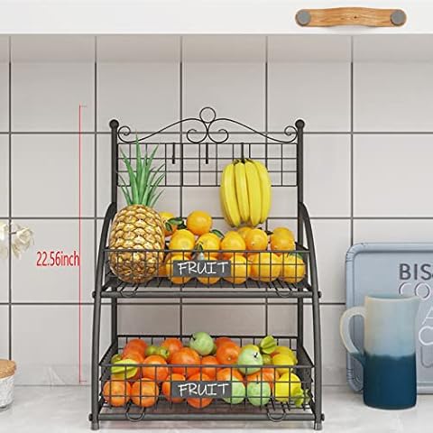 2-Tier Fruit Basket for Kitchen Vegetable Fruits Basket Bowl Stand, Wire Hanging Basket stand for Kitchen Organizer Cover