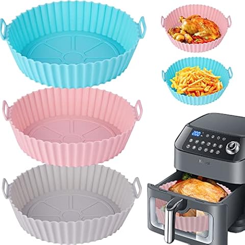 3 Pack Air Fryer Silicone Liners, 7.87" Reusable Air Fryer Silicone Pot Silicone Air Fryer Basket Fits 3.6 To 6.8QT Air Fryer, Food Grade Non Stick Air Fryer Liners for Microwave, Oven and Steamer Cover