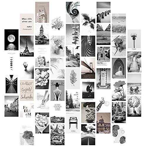 50Pcs Wall Collage Kit Aesthetic Pictures, Black and White Pictures for Wall Decor, Room Decor for Bedroom Aesthetic Teens Girls, Collage Kit for Wall Aesthetic Posters, Photo Collage Kit 4x6 Inch