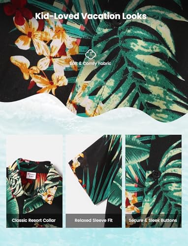 Image of PATPAT Family Hawaiian Matching Outfits - Mommy and Me Vacation Outfits | Halter Sundresses and Button Down Shirts,Caribbean Vacation Summer Tropical Outfits,Hawaiian Boho Tropical Floral Printed