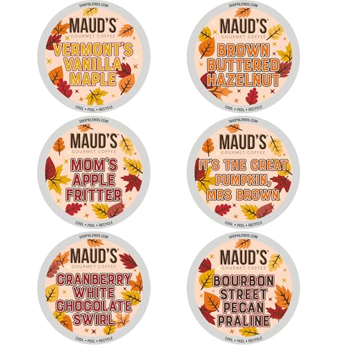 Maud's Fall Flavored Coffee Pods Variety Pack, 42ct, 6 Assorted Flavors, Medium Roast Coffee in Single Serve Pods – 100% Arabica Beans, Compatible with Keurig K Cups Maker