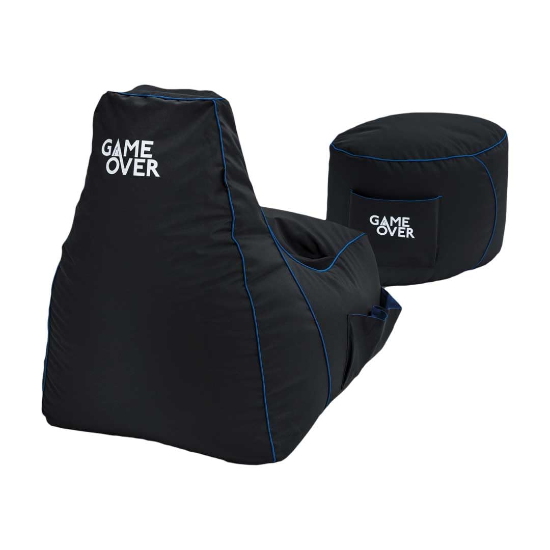 Game Over Video Gaming Bean Bag Chair with Footstool | Indoor Outdoor Highback Water Resistant Beanbag | Side Pockets & Headset Holder | Ergonomically Designed for Gamers (Soul Reaper)