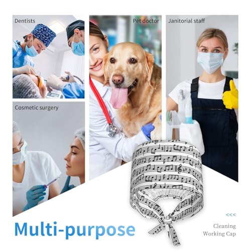 Image of Working Cap Scrub Cap with Sweatband Adjustable Unisex Women Tie Back Hat Nurse Surgical Caps
