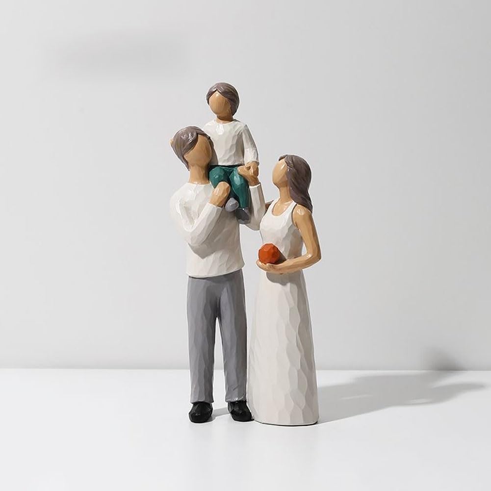 YUZDNM Family of 3 Figurines Sculpture, Parents and Son Statues, Family Figurine of 3,Family Joy Time Figurines, Wedding Gift