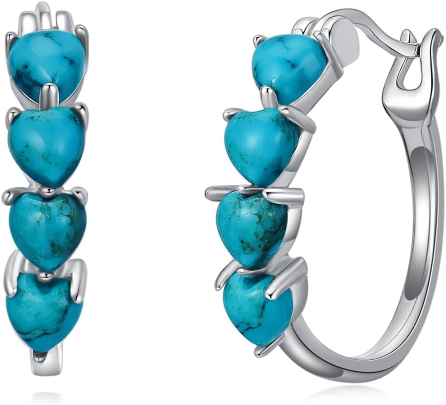 Heart/Oval/Round Shaped Green Turquoise Hoop Earrings 925 Sterling Silver Vintage Boho Turquoise Hoop Earrings for Women Gifts