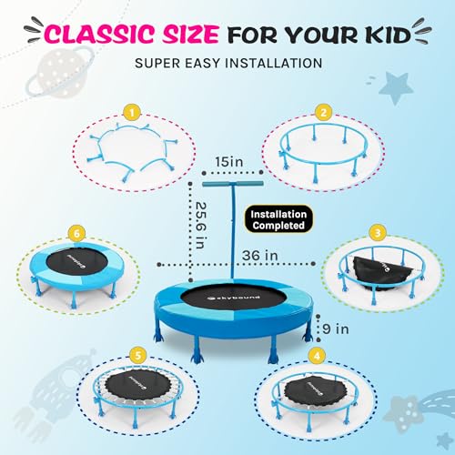 SkyBound 36 Inch Indoor Trampoline for Kids - Kids Trampoline Indoor with Handle - Toddler Trampoline with Upgraded 2.0mm Steel Pipe and Handlebar - Mini Indoor Trampoline for Kids Age 3 and Above - Image 7