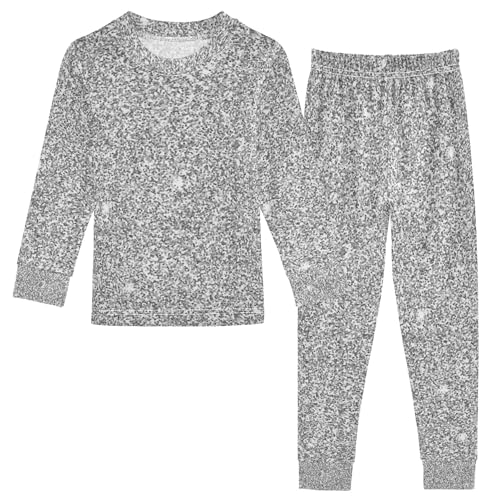 Bright Silver Glitter Pajama Sets Long Sleeve Top with Pants Cotton Soft Sleepwear 2 Piece Pjs Set Size 4T