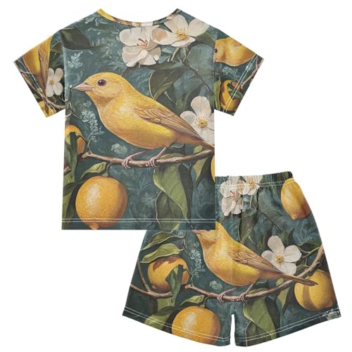 ALAZA Vintage Lemons Flowers Bird Pajama Set Short Sleeve Sleepwear Soft Lounge Nightwear2