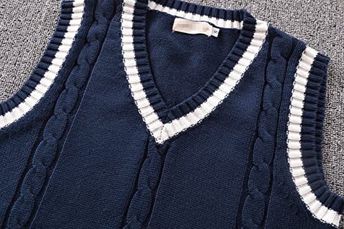 Image of Men Women Knitted Cotton V-Neck Vest JK Uniform Pullover Sleeveless Sweater School Cardigan