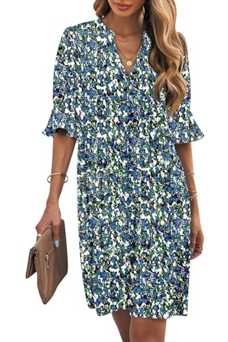 Wkior Elegant Dresses for Women V Neck Short Sleeves Casual