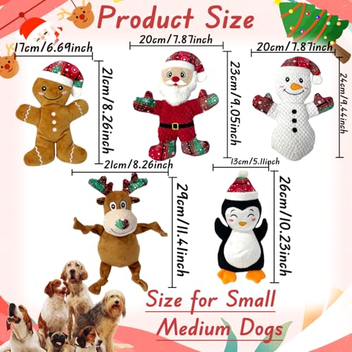 5 Pieces Christmas Squeaky Interactive Dog Toys with Crinkle, Plush Toy to Keep Them Busy for Boredom, Dog Toy for Small Medium Large Dogs - Santa/Penguin/Snowman/Gingerbread Man/Deer - Image 5