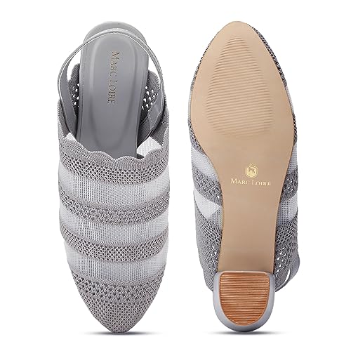 Image of Marc Loire Women's Knitted Round Toe Block Heel Mules for Casual and Formal Wear