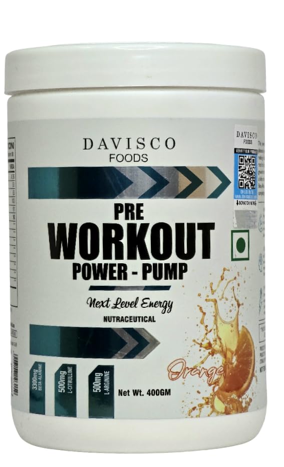 Image of Davisco Foods Pre Workout PUMP Get Next Level Energy, Strength & Endurance 80 Serving Pre Workout Focus, Strength, Energy and Extreme Muscle Pump (400 g Orange)