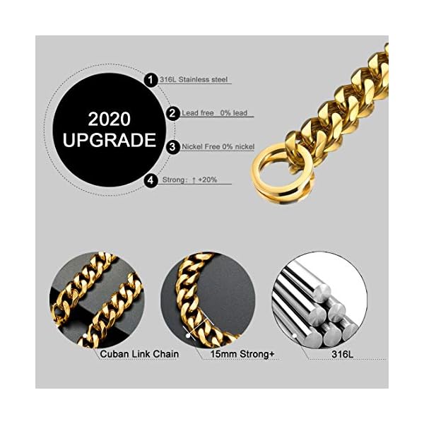 ToBeTrendy-Chain-Dog-Walking-Collar-Gold-Cuban-Link-Dog-Collar-316L-Stainless-Steel-Metal-10mm15mm-Heavy-Duty-Chain-Collar-for-Small-Dogs15MM-18 Trendy Gold Cuban Link Dog Collar - Heavy Duty Chain Collar