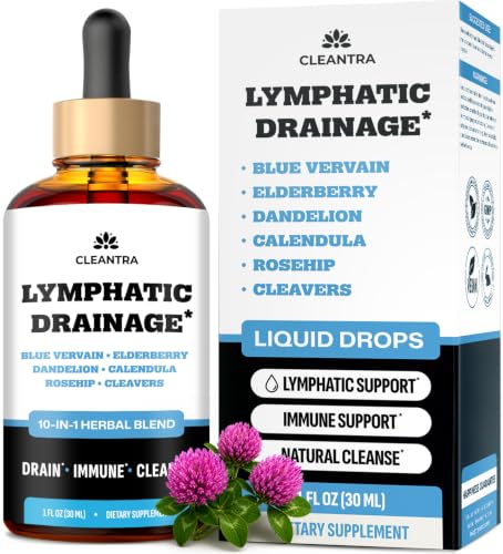 Cleantra Lymphatic Drainage Drops - Supplement for Lymphatic Support & Detox - 10-in-1 Herbal Blend Cleanse Complex with Burdock Dandelion Elderberry - 1 fl oz