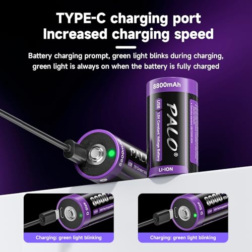 Pile LR20 D 1,5 V lithium sans perte d'énergie avec batterie type C USB-C