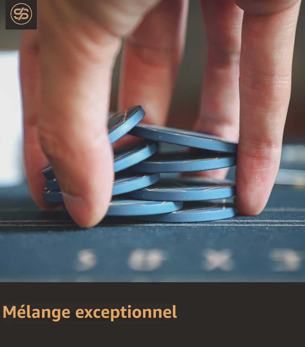 SLOWPLAY Jetons Poker céramique Nash, 10 g/39 mm, Lot de 50 | Composite céramique premium; toucher mat lisse; qualité casino; design Art déco; s’empile et se mélange facilement