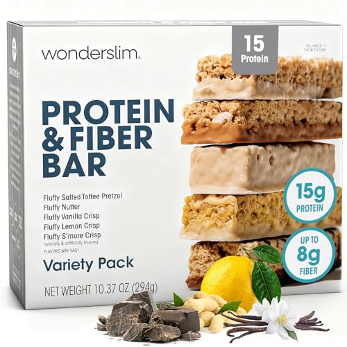 Wonderslim High Fiber Protein Bars, Variety Pack | 15g...