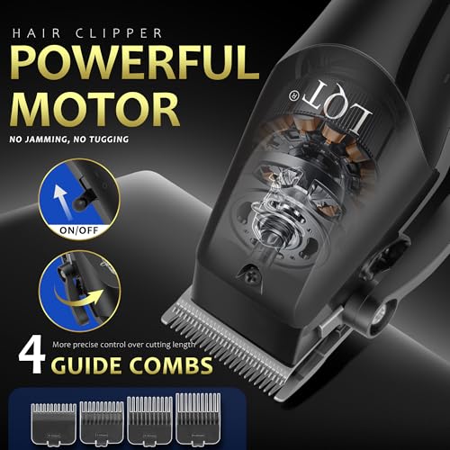 Image of Men's Professional Cordless Hair Clippers & Trimmer Kit, 4-in-1 Electric Shaver Set with LED Display, Waterproof Body Groomer, Nose Trimmer & T-Blade for Bald Head, Full Barber Kit (Blue)
