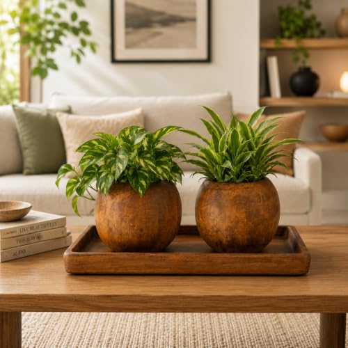 Lasaki Peblo Small Set of 2 with slato Tray Antique Ceramic Pots for Indoor Plants,Planters,Flower,gamla,Outdoor (Plants not Included)