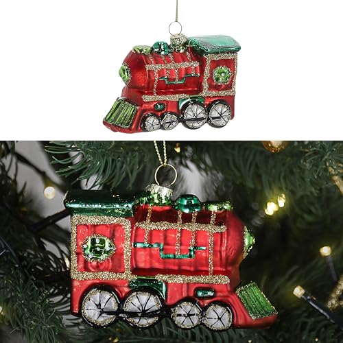 Christbaumschmuck Eisenbahn | handbemalt 9x6x5cm Glas bunt Glitzer |...