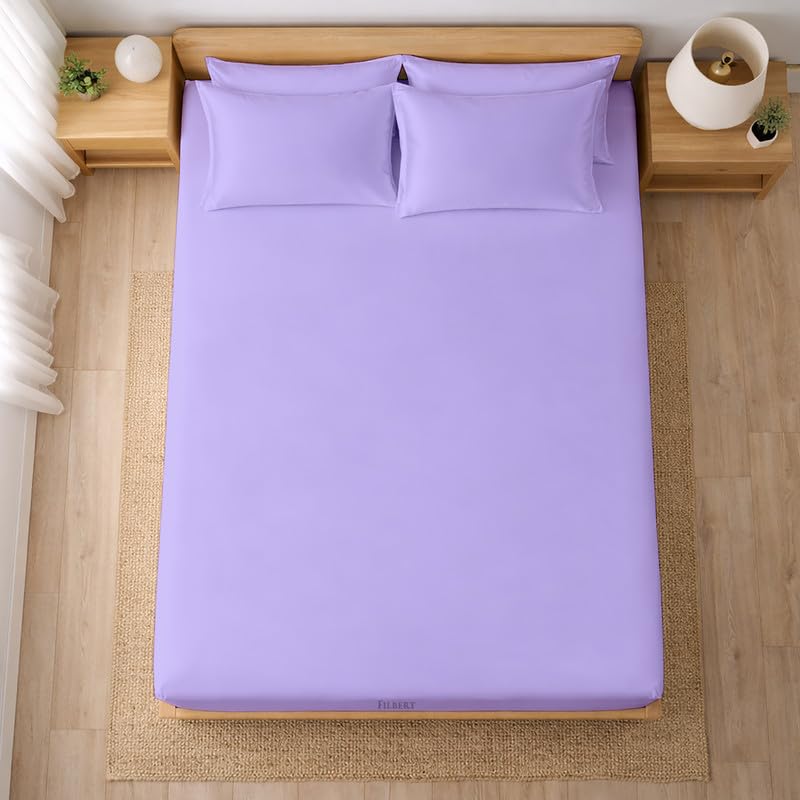 Image of Filbert - Premium Satin Fitted Bedsheet Queen Size (60x78 Inch) with 2 Pillow Covers | Hypoallergenic Breathable | Hair and Skin Friendly, Women Gift Choice|Levender