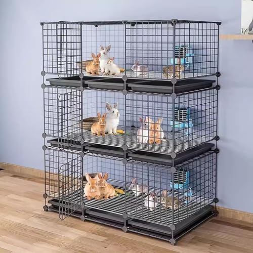 Rabbit Cage Indoor, Multi-Layer Breeding Cage for Small Animals, Metal Construction with Easy Clean Tray, Large Indoor Rabbit Hutch