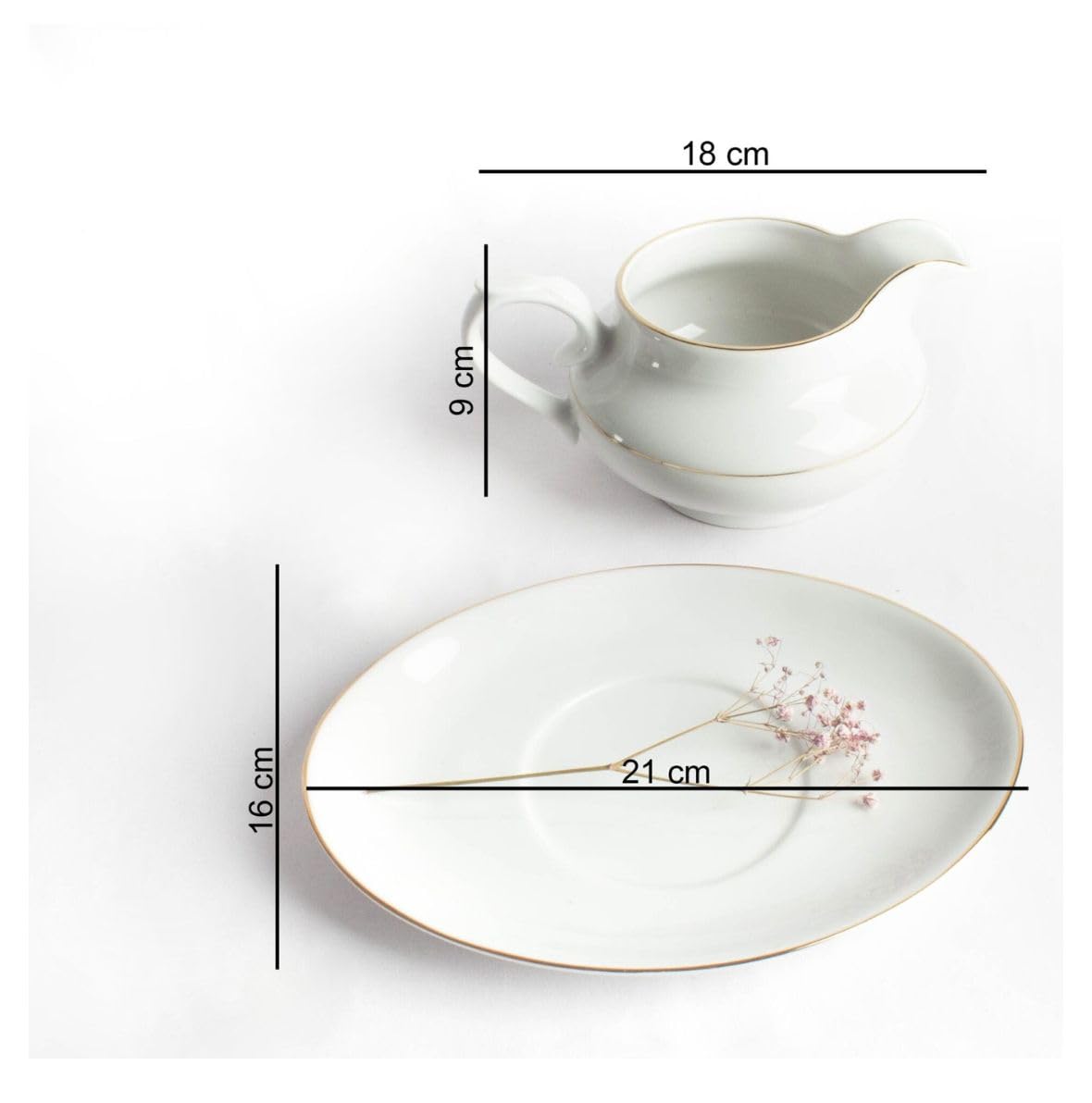 Franquihogar - Saucière à sauces en porcelaine blanche avec fil d'or pour servir des collations et décoration - 350 ml - Lubeck