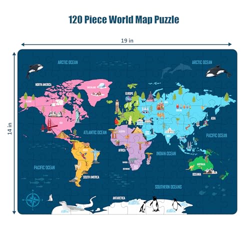 Image of popcorn Games & Puzzles World Map Puzzle and 100 Flash Cards Combo | Facts On Continent, Countries, Oceans Improve Hand Eye Coordination, Concentration | World Geography Puzzle Flash Card for Kids
