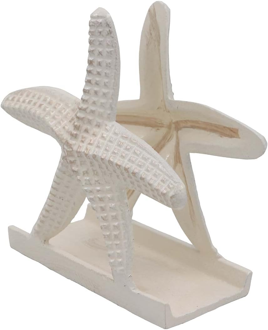 THDC Nautical Napkin Holder, Lunch, Dinner, Nautical Collection Napkin Holder, Made of Metal (Star Distressed Off-White)