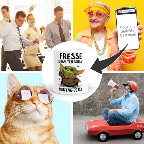 MoonWorks Kaffee-Tasse mit Spruch Arbeit Fresse halten du sollst Montag es ist Baby Bürotasse lustige Kaffeebecher Weiss standard – Ansicht 6