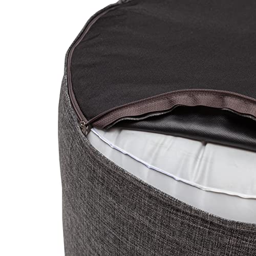 Image of QILLOWAY Inflatable Outdoor Ottoman for Patio, Waterproof Round Pouf, Inflatable Foot Rest, Outdoor Footstool for Poolside, Garden,Camping,Charcoal Grey,Black