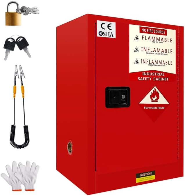 35 Gallon Garage Storage Cabinet, 35" x 23.23" x 18.11" Double-Wall Welded Steel Cabinet with 3-Point Lock, Vent Openings, Adjustable Shelf, Flammable Safety Cabinet for Workshop Warehouse Lab (red)